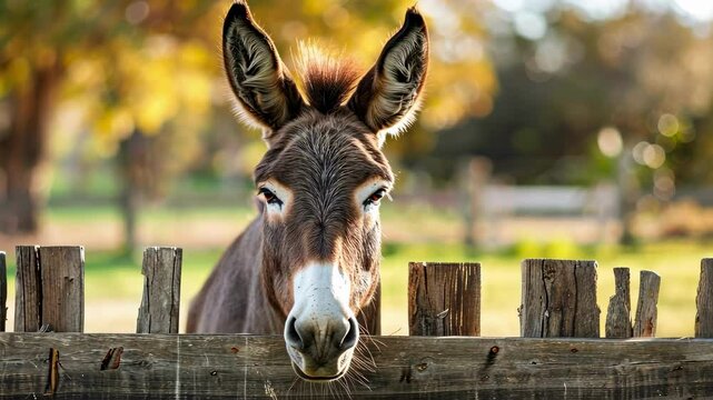 donkey close-up on a farm background