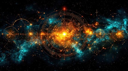 Obraz premium Celestial Chart Illuminates Cosmic Geometry Across Starry Expanse