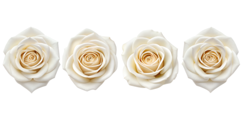 Four Different Real Pressed White Rose Flowers on Transparent Background, Elegant, Nature-Inspired Designs