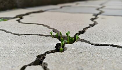 a small plant sprouting out of crack in concrete