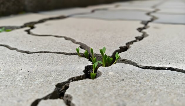 a small plant sprouting out of crack in concrete