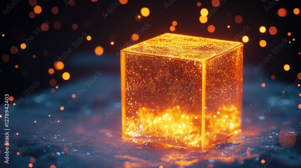 Poster a glowing box on a white surface with sparkles illuminating the surrounding area, capturing the joy 