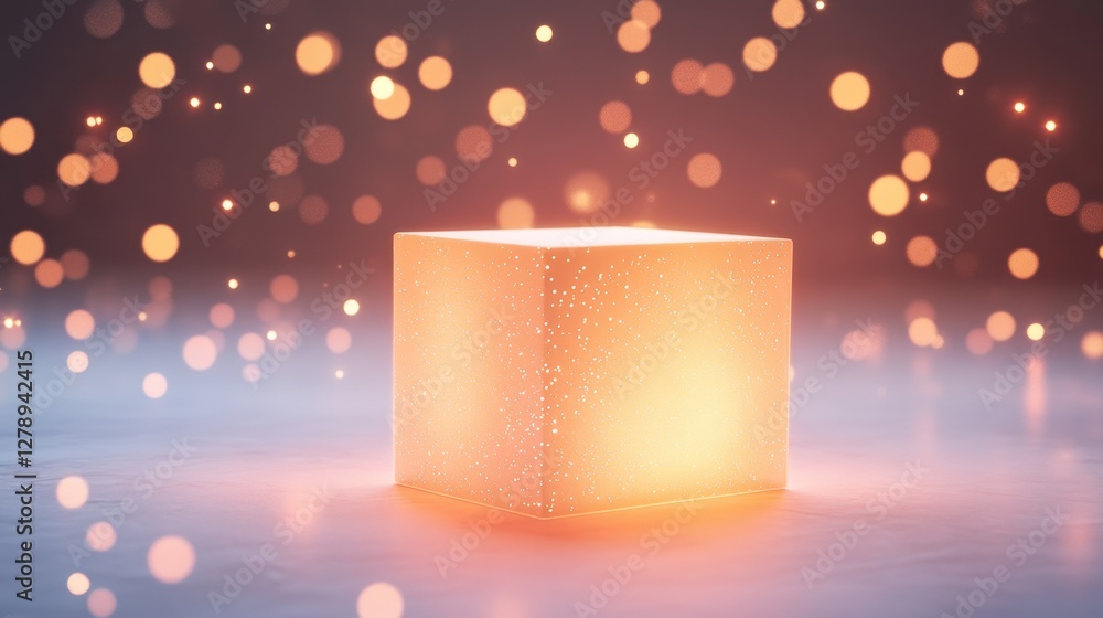 Poster a glowing box on a white surface with sparkles illuminating the surrounding area, capturing the joy 