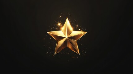 Fototapeta premium Golden star with sparkles on black background.