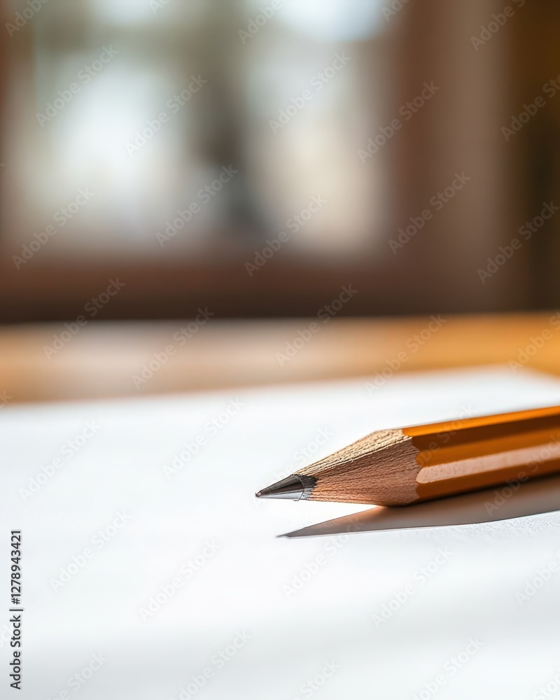 Aufkleber a close-up of a sharpened pencil resting on a blank sheet of paper in a bright, clean workspace