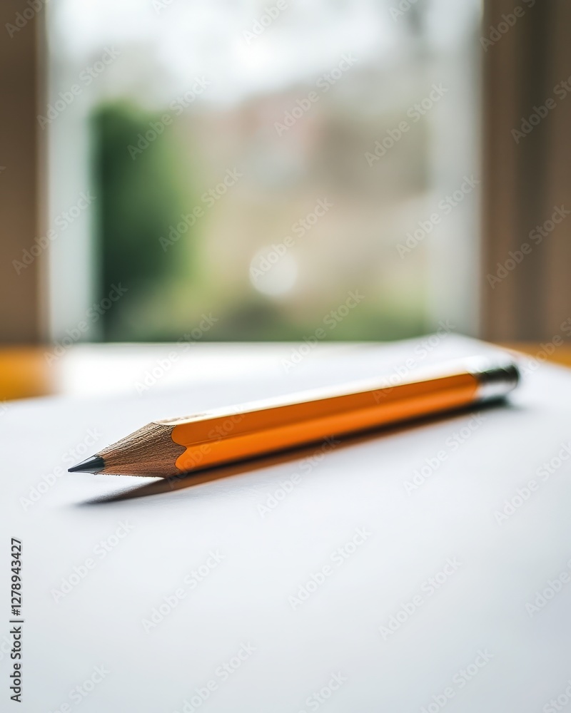 Aufkleber a close-up of a sharpened pencil resting on a blank sheet of paper in a bright, clean workspace