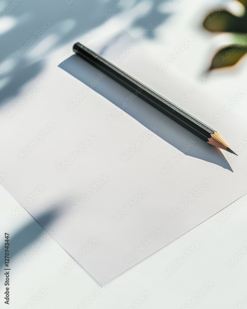 Aufkleber a close-up of a sharpened pencil resting on a blank sheet of paper in a bright, clean workspace