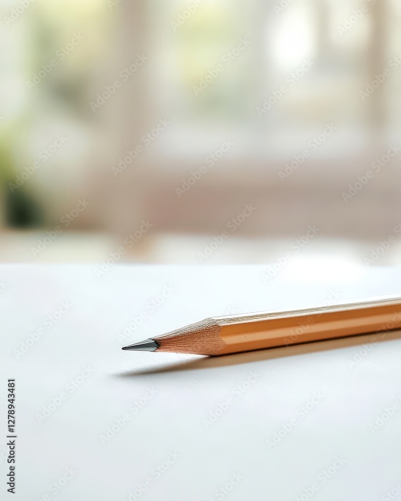 Aufkleber a close-up of a sharpened pencil resting on a blank sheet of paper in a bright, clean workspace