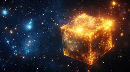 Obraz premium A glowing box with dynamic sparkles, shot against a starry background, symbolizing cosmic discovery and excitement.