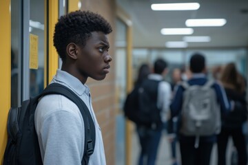 New student feeling anxious at classroom door before joining unfamiliar classmates