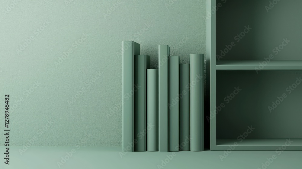 Poster A minimalistic 3D book with clean lines and a monochromatic color scheme 
