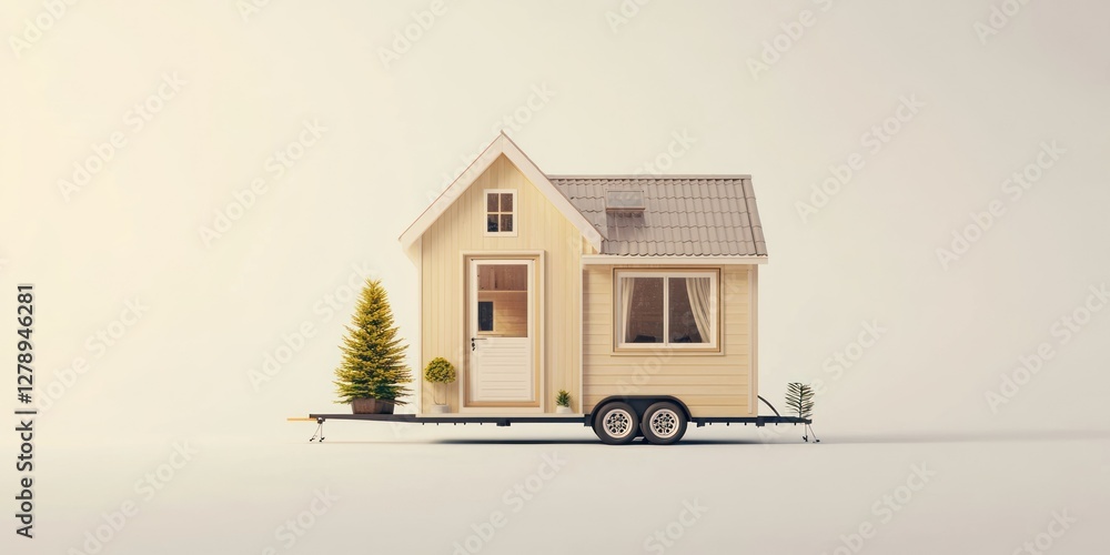 Poster a minimalistic 3d tiny house with eco-friendly features