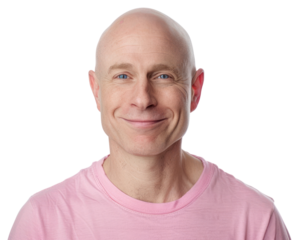 PNG Bald man smiling pink shirt