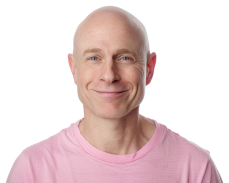 PNG Bald man smiling pink shirt