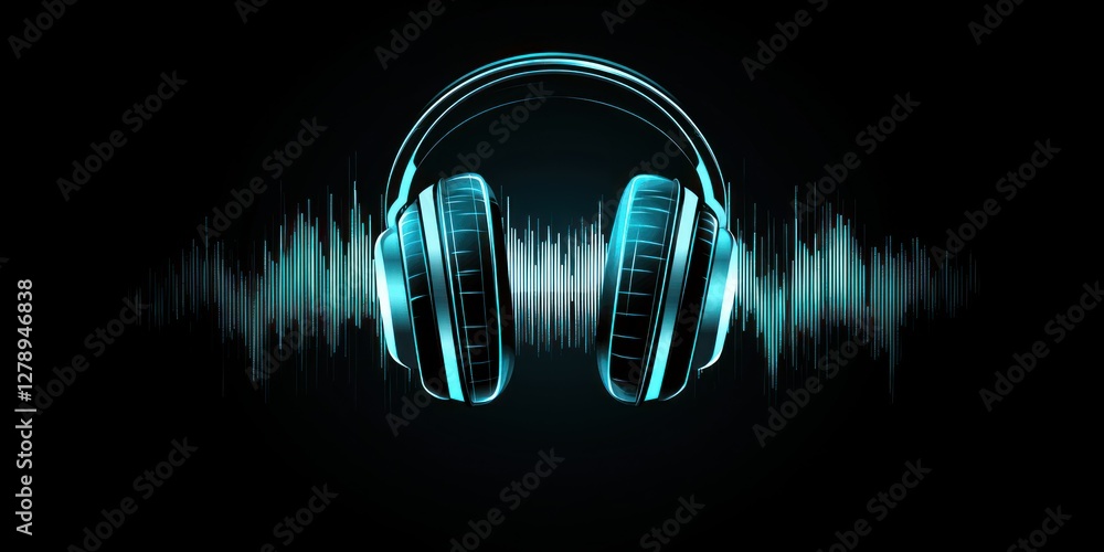 Poster A minimalistic podcast icon featuring a headphone and a circular waveform design. 