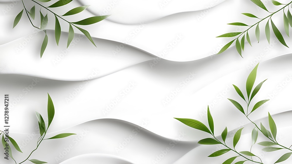 Aufkleber white background with green leaves and flowing lines creating a clean design