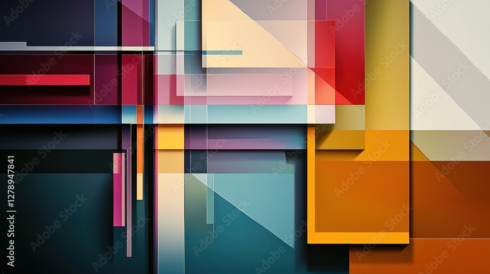 Poster a modern geometric banner with bold colors and abstract shapes for promotional use.