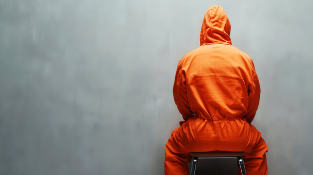 Prisoner in an orange jumpsuit sitting in a cell, symbolizing the life-long legal consequences of a criminal act