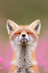 Portrait of a Relaxed Fox Amidst Vibrant Spring Blossoms