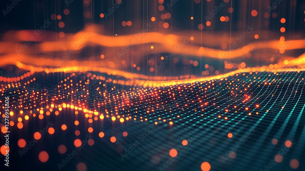 Poster abstract depiction of digital data and network infrastructure processing