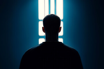 Shadowy figure of a criminal in a dark prison cell, symbolizing the isolation and finality of life imprisonment