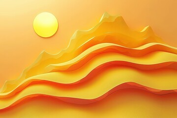 Fototapeta premium A yellow mountain range with a sun in the background