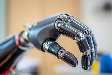 Fototapeta premium automated industrial robot arm in manufacturing factory warehouse