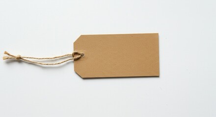 Still life of a blank brown paper price tag on blue White background