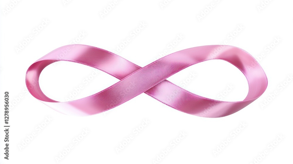 Poster a pink ribbon in the shape of an infinity loop, centered on a white background.