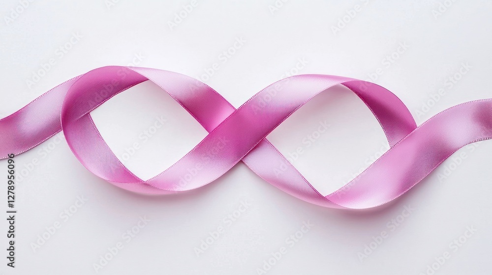 Poster a pink ribbon in the shape of an infinity loop, centered on a white background.