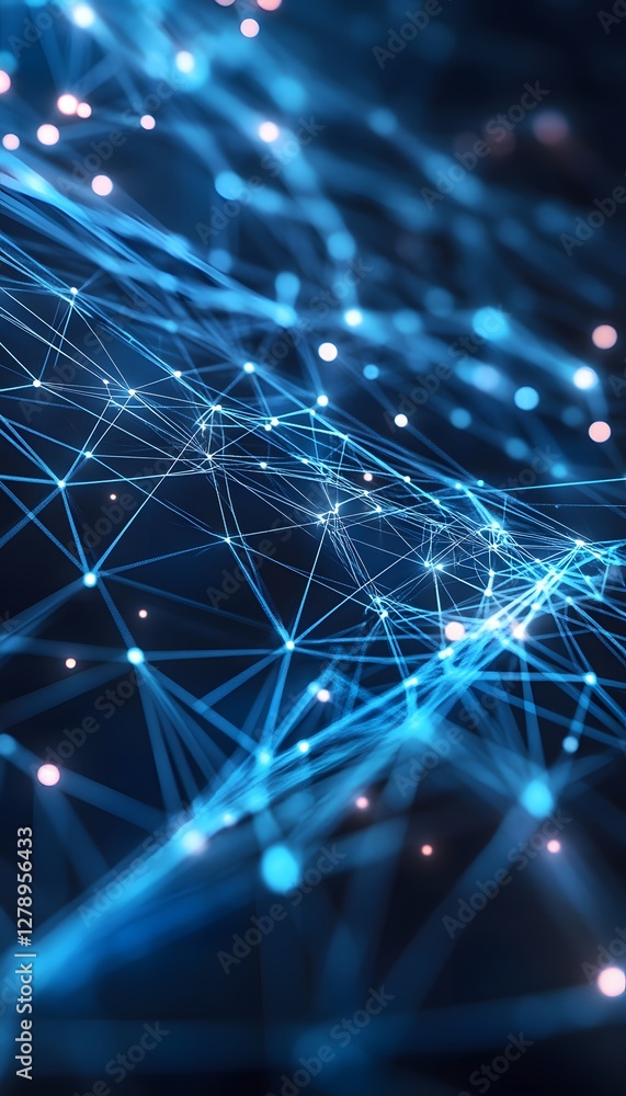 Aufkleber abstract network with interconnected nodes and lines glows blue