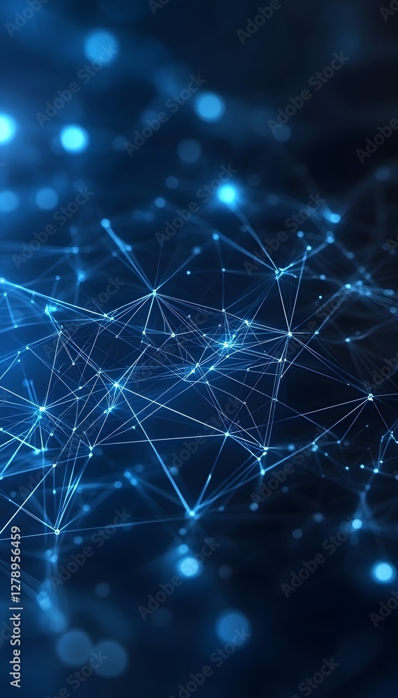 Poster luminous blue network of interconnected lines and glowing points