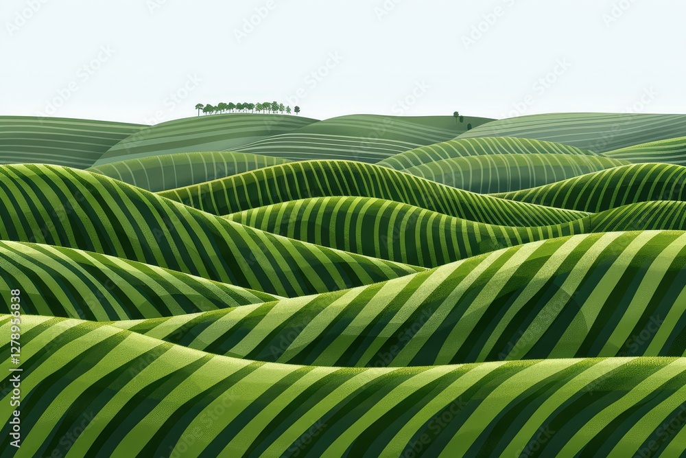 Poster a field of green grass with a few trees in the background
