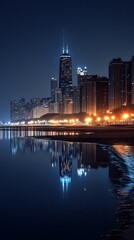 Obraz premium A panoramic view of the Chicago skyline at night 