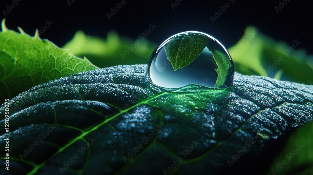 Poster a leaf with a drop of water on it
