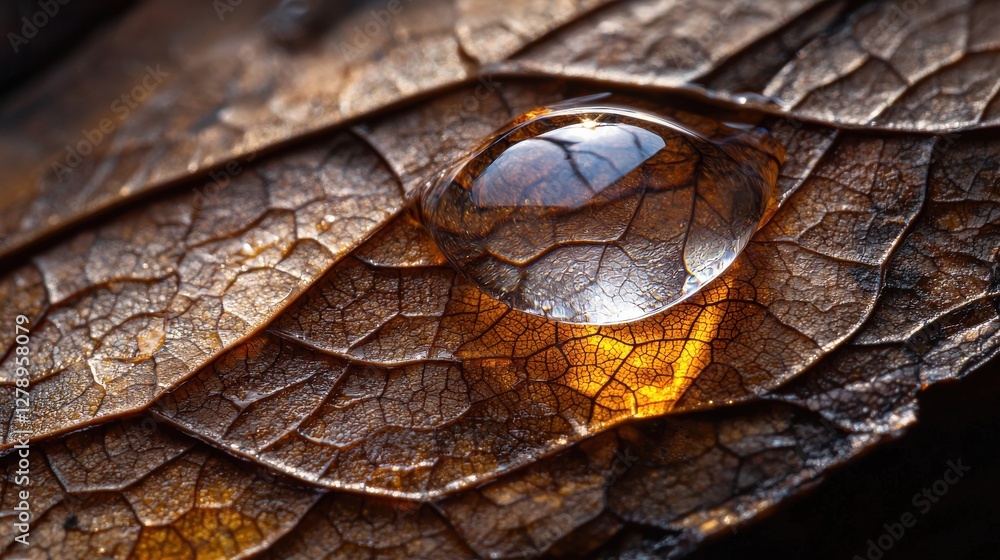 Poster a leaf with a drop of water on it