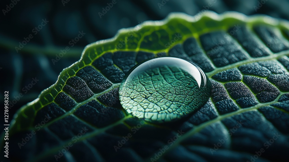 Poster a leaf with a drop of water on it
