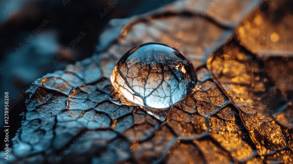 Poster a leaf with a drop of water on it