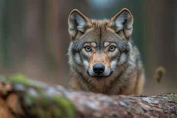 Obraz premium Wild Wolf Stares Intently Amid Forest: Capturing the Essence of Nature's Predators
