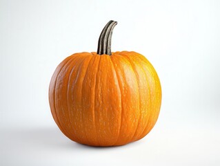 Obraz premium Crisp seasonal vegetable pumpkin displayed on a pristine white backdrop, showcasing its vibrant autumnal textures and natural organic beauty perfect for culinary and agricultural themes
