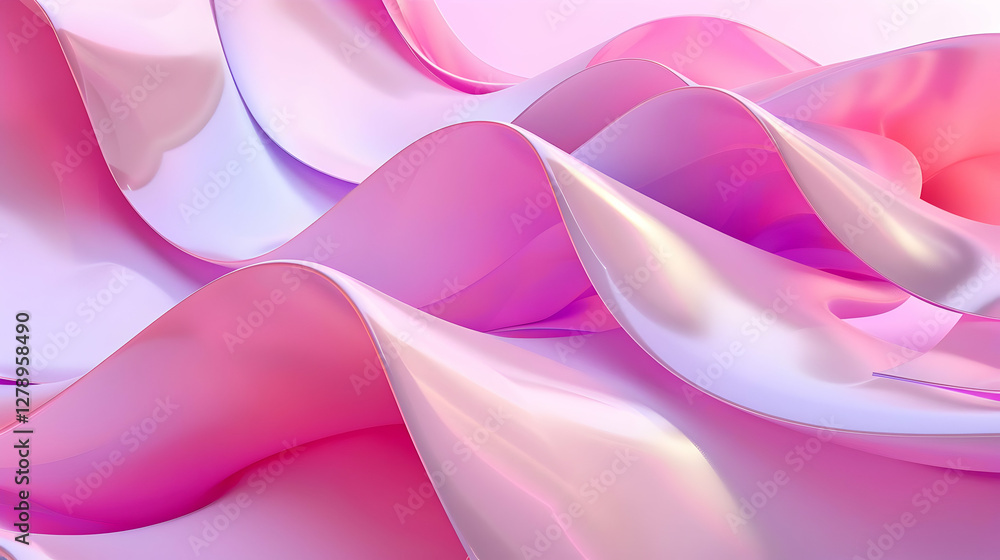 Poster abstract flowing fabric waves in pink and purple tones with a soft gradient background