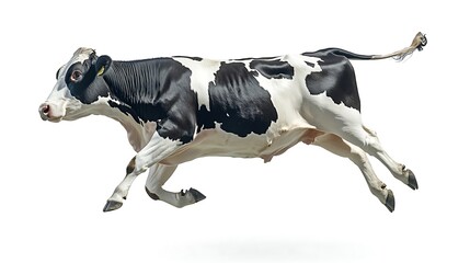Running cow, white background, farm animal