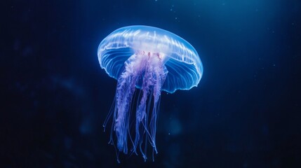 Glowing Purple Jellyfish in Dark Blue Ocean Water