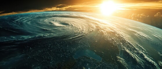 Fototapeta premium Dramatic 3D Space View of a Powerful Hurricane Impacting Florida Cities, Highlighting Climate Change Effects in an American Urban Landscape