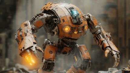 Rusty Combat Robot: A Post-Apocalyptic Mech in Action