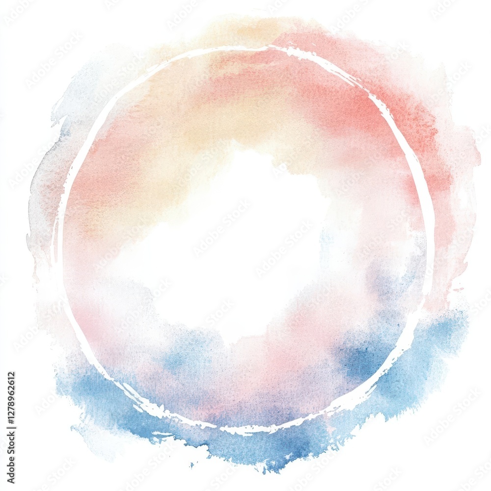 Aufkleber elegant circular watercolor frame with soft pastel hues and open interior space for creative customi