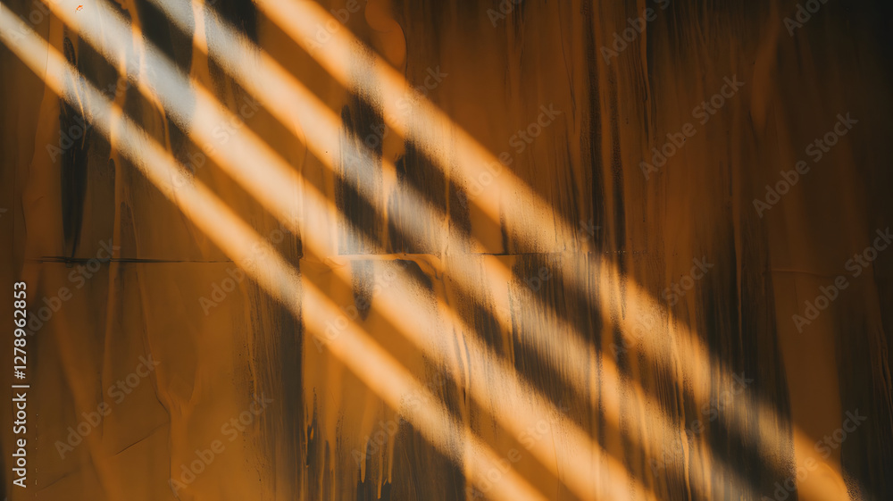Poster rays of light on wood: striking image features bold shadows of light create a strong contrast on a t
