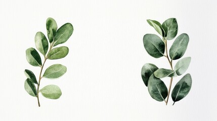 Lush Green Leaves on White Background for Fresh Nature Design Watercolor