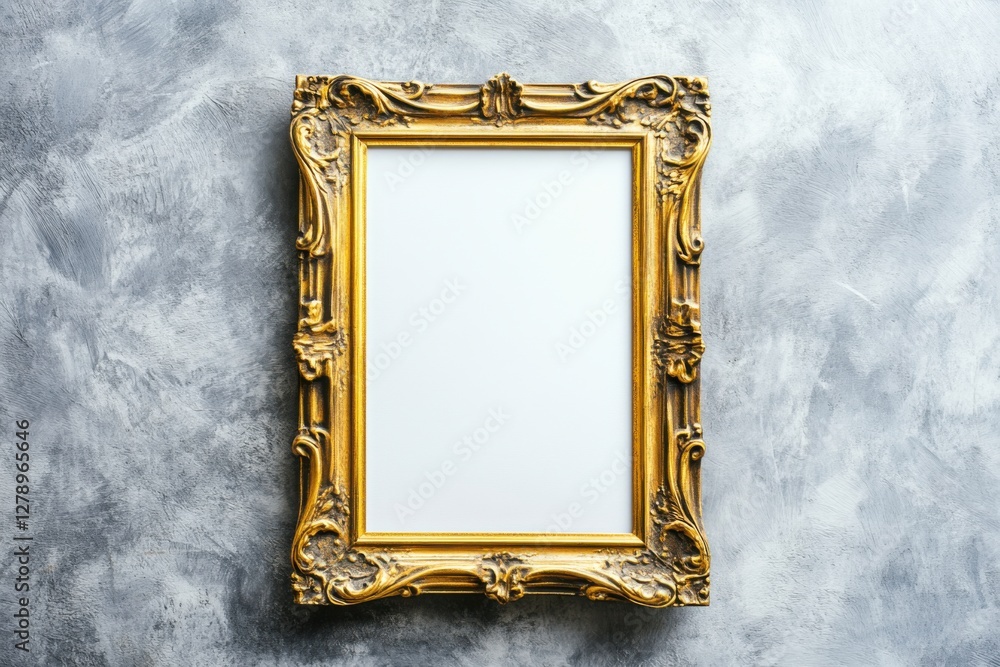 Poster chic golden photo frame featuring a blank canvas in a soft gray setting