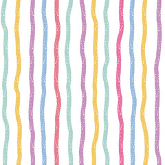 Wavy lines with pencil crayon texture Seamless pattern. Striped child chalk drawings striped Background. Great for fabric print, wallpaper, kids design, cover, packaging, wrapping paper, scrapbook